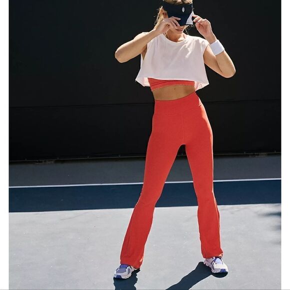 Free People Good Karma Flare Leggings M/L Color Flame (Orange/Red) - Picture 1 of 7